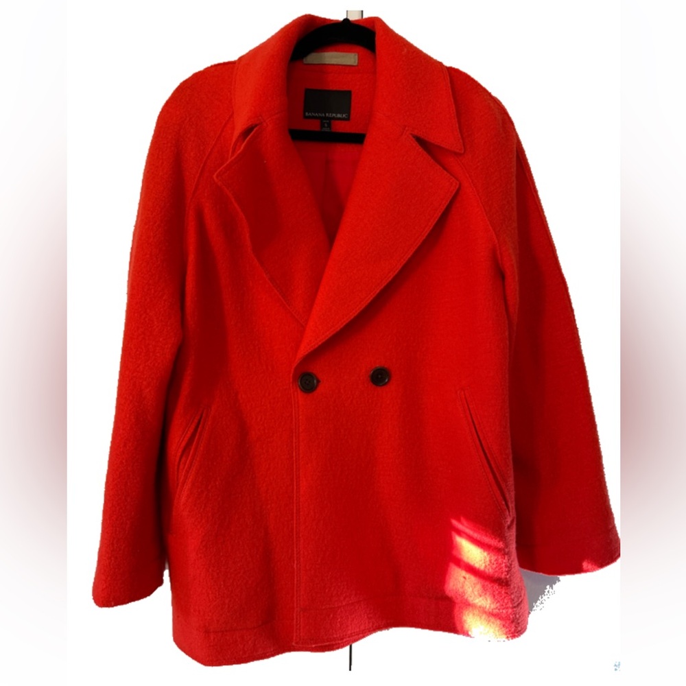 Banana Republic Red Wool Car Coat- Women's Petite Size S